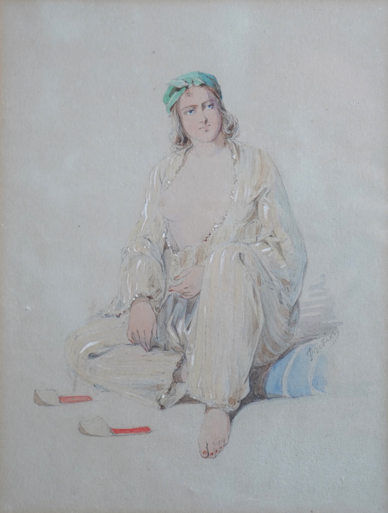 Amedeo Preziosi, Maltese 1816-1882, Study of a semi-nude woman seated on a cushion